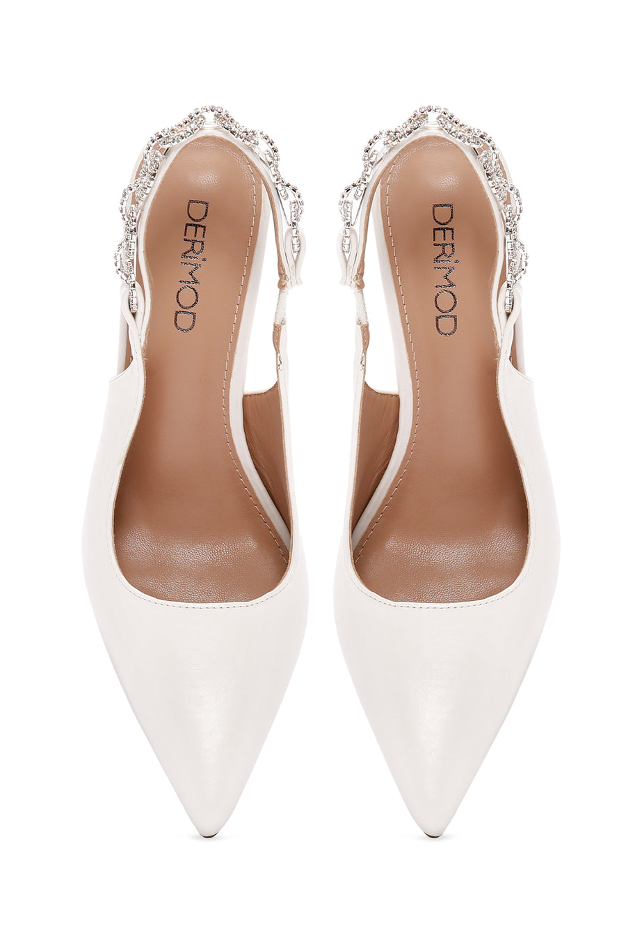 Women's White Stone Open Back Thin Heeled Shoes