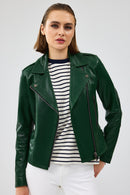 Latoya Women's Green Biker Leather Jacket | Derimod