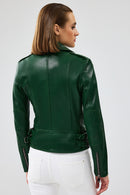 Latoya Women's Green Biker Leather Jacket | Derimod
