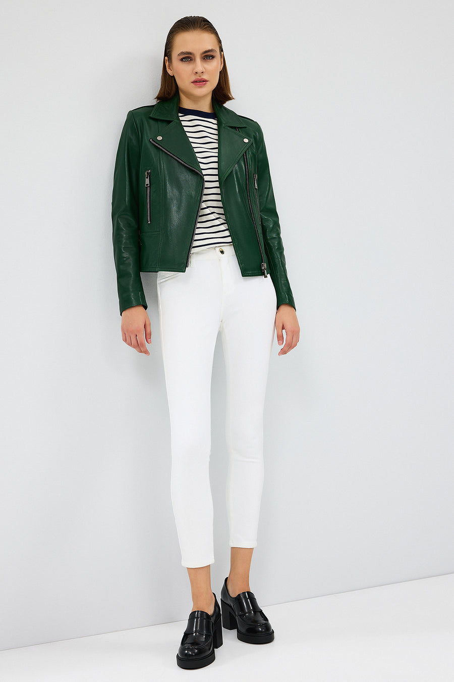Latoya Women's Green Biker Leather Jacket