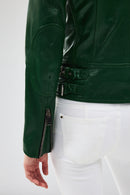 Latoya Women's Green Biker Leather Jacket | Derimod