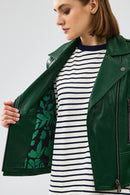 Latoya Women's Green Biker Leather Jacket | Derimod