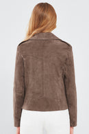 Amor Women's Brown Suede Leather Jacket | Derimod