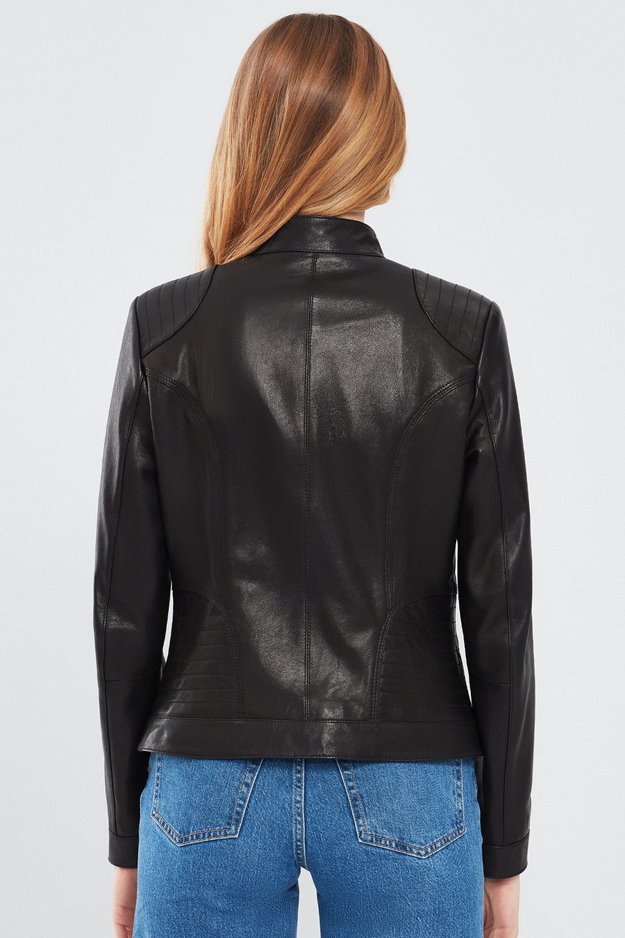 July Women's Black Regular Short Leather Jacket
