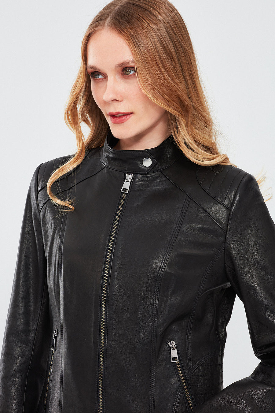 July Women's Black Regular Short Leather Jacket