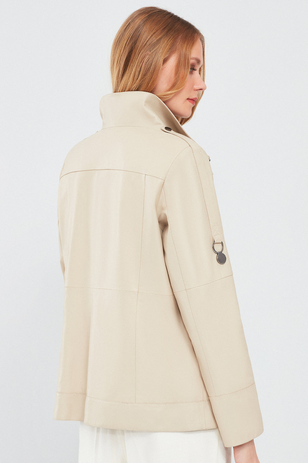 Luisa Kadın Bej Oversize Deri Mont