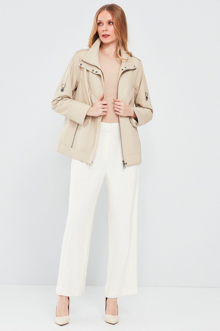Luisa Women's Beige Oversize Leather Coat