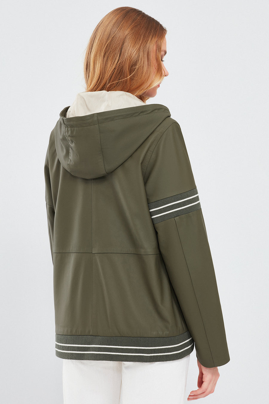 Halley Women's Khaki Hooded Oversize Leather Coat