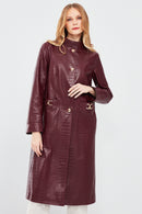 Colette Women's Burgundy Crocodile Patterned Leather Coat | Derimod