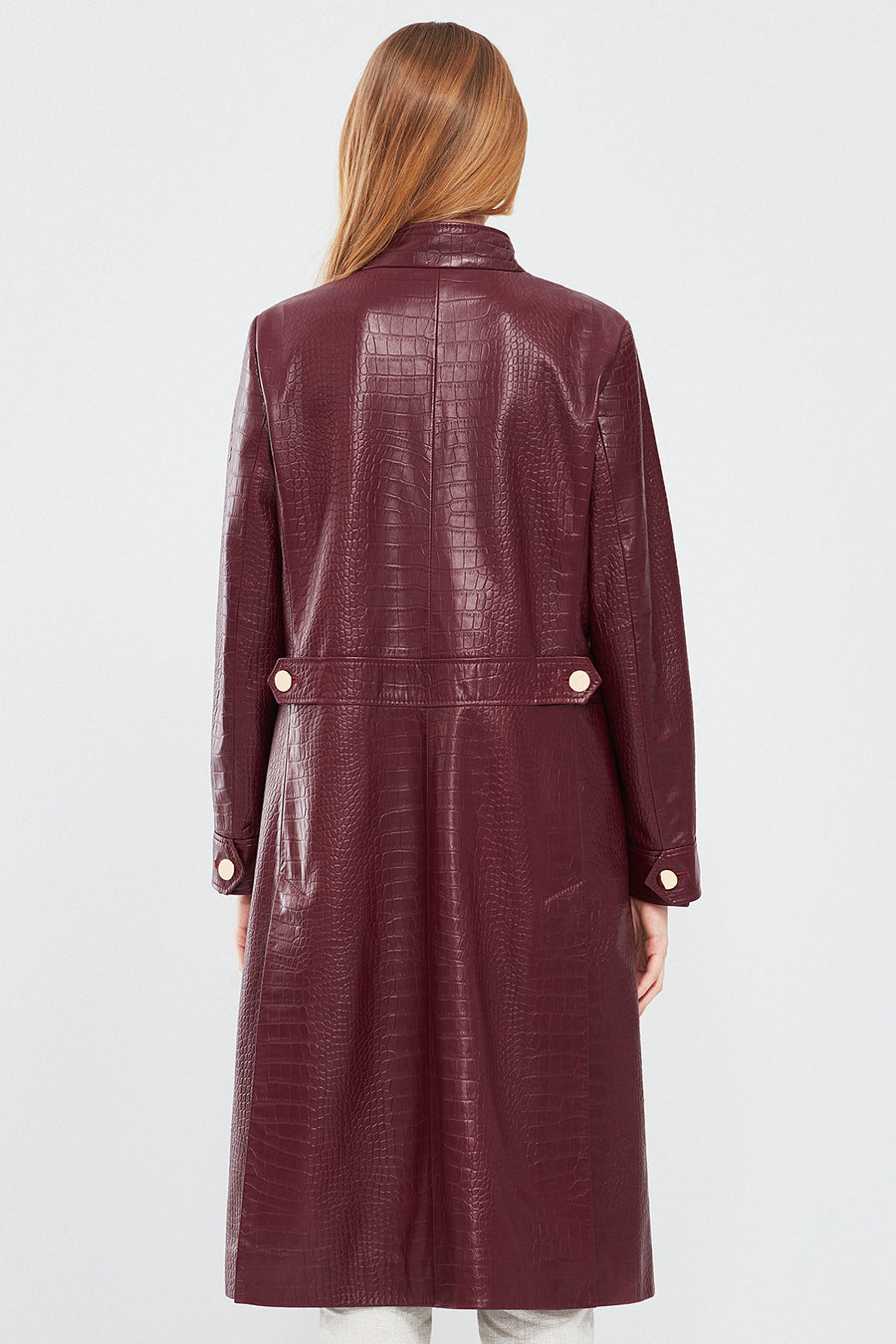 Colette Women's Burgundy Crocodile Patterned Leather Coat