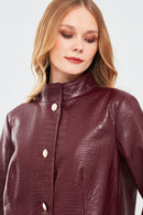 Colette Women's Burgundy Crocodile Patterned Leather Coat | Derimod