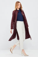 Colette Women's Burgundy Crocodile Patterned Leather Coat | Derimod