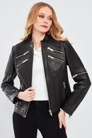 Milano Women's Black Short Leather Jacket | Derimod