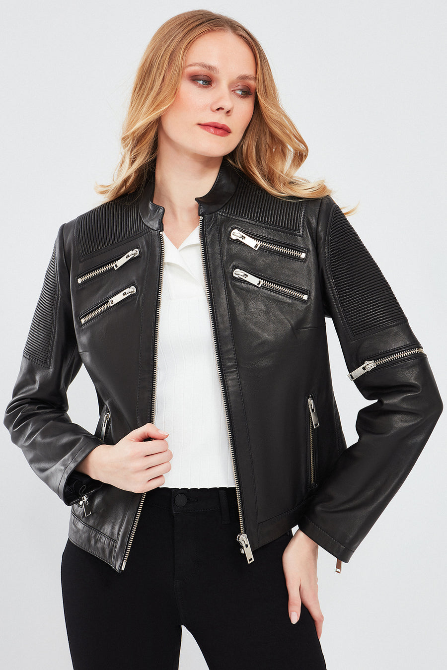 Milano Women's Black Short Leather Jacket 24SGD5184U6 | Derimod
