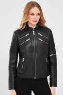 Milano Women's Black Short Leather Jacket | Derimod