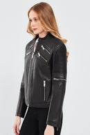Milano Women's Black Short Leather Jacket | Derimod