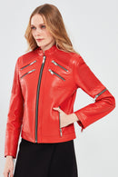 Milano Women's Red Short Leather Jacket | Derimod