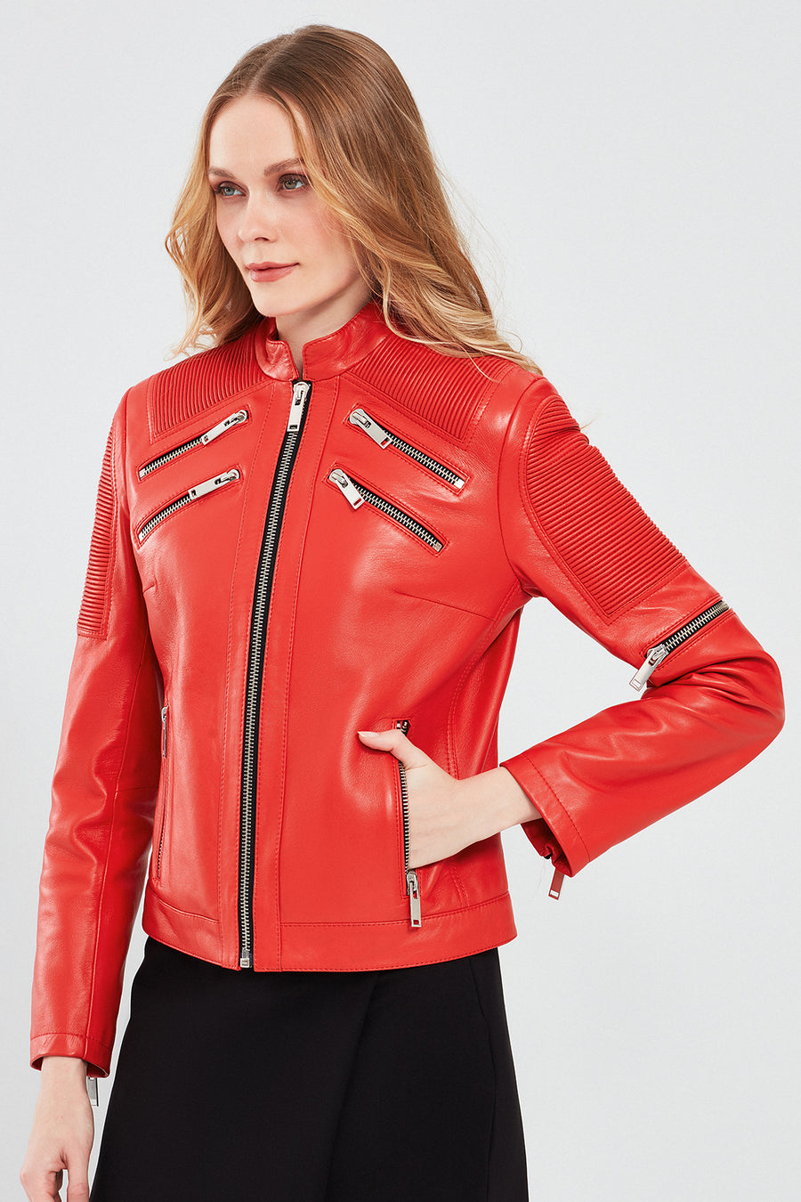 Milano Women's Red Short Leather Jacket