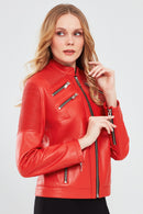 Milano Women's Red Short Leather Jacket | Derimod