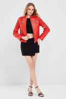 Milano Women's Red Short Leather Jacket | Derimod