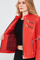 Milano Women's Red Short Leather Jacket | Derimod