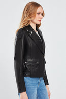Reina Women's Black Biker Leather Jacket | Derimod