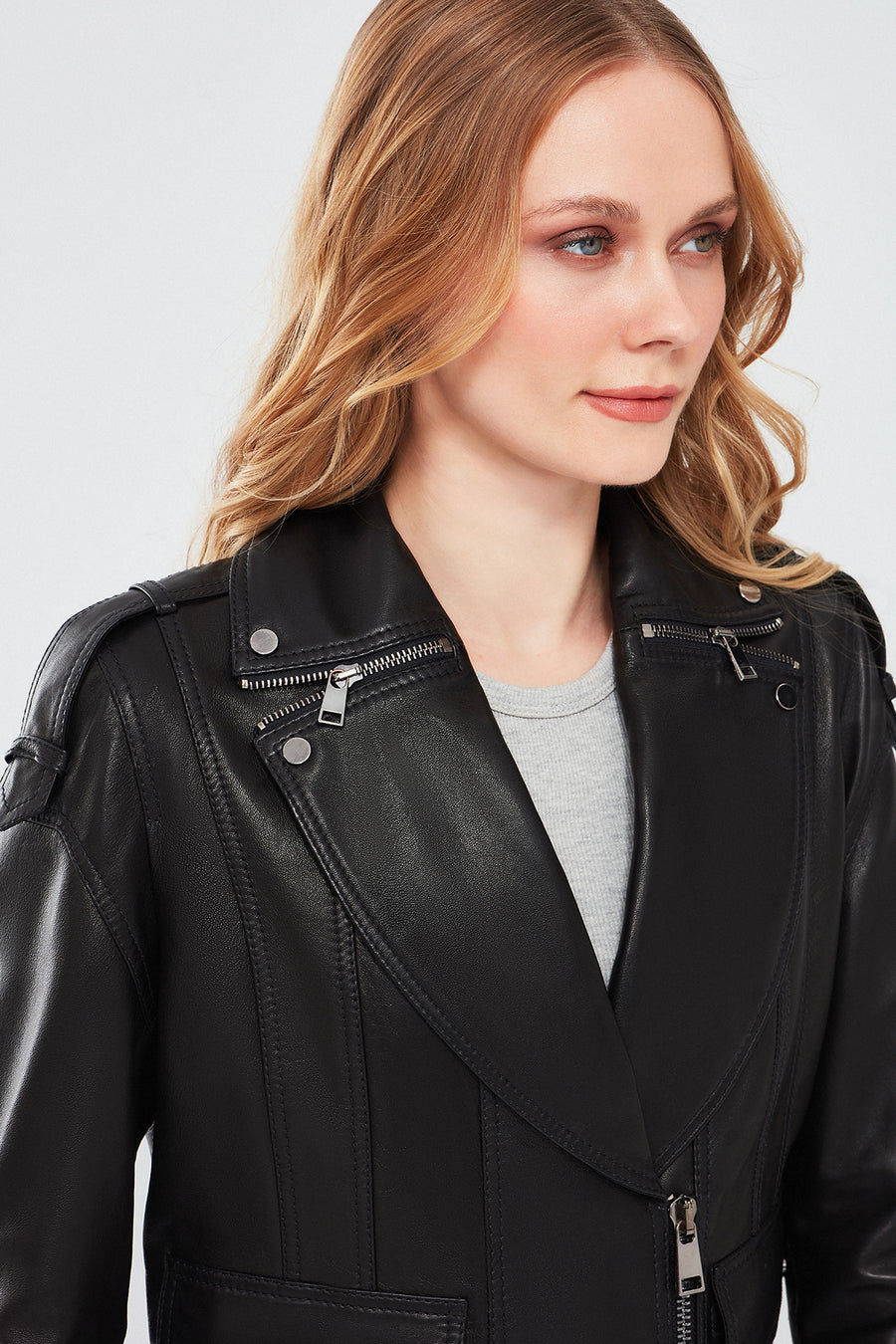 Reina Women's Black Biker Leather Jacket