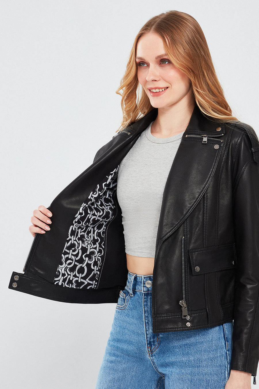 Reina Women's Black Biker Leather Jacket