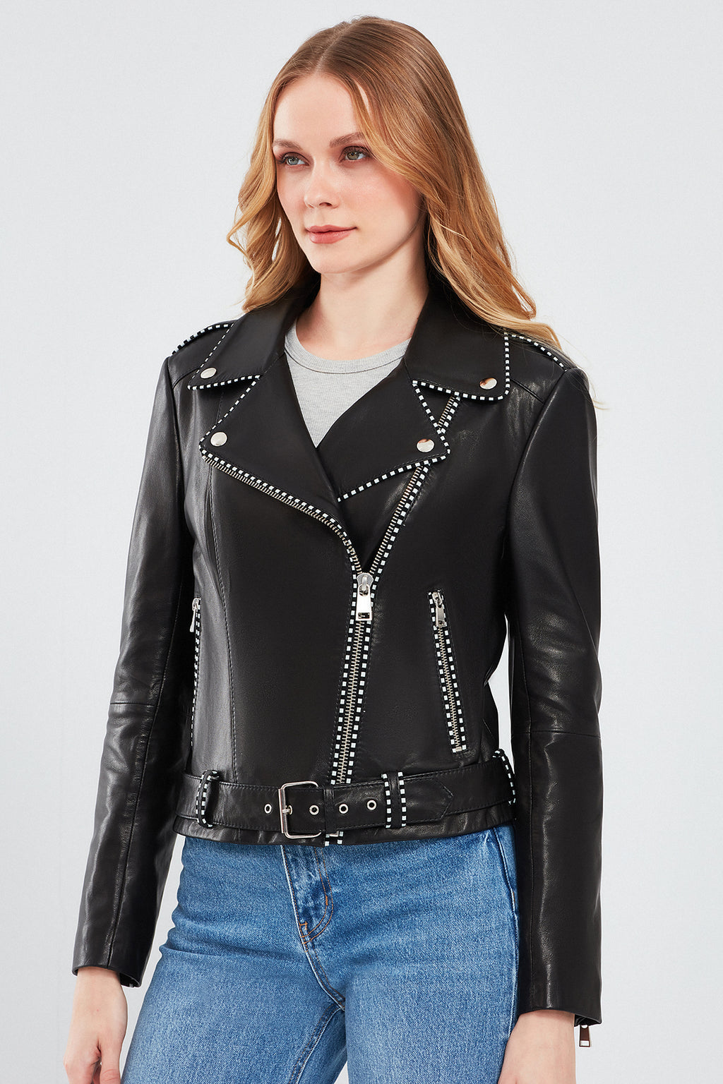 Angel Kadın Siyah Biker Deri Ceket