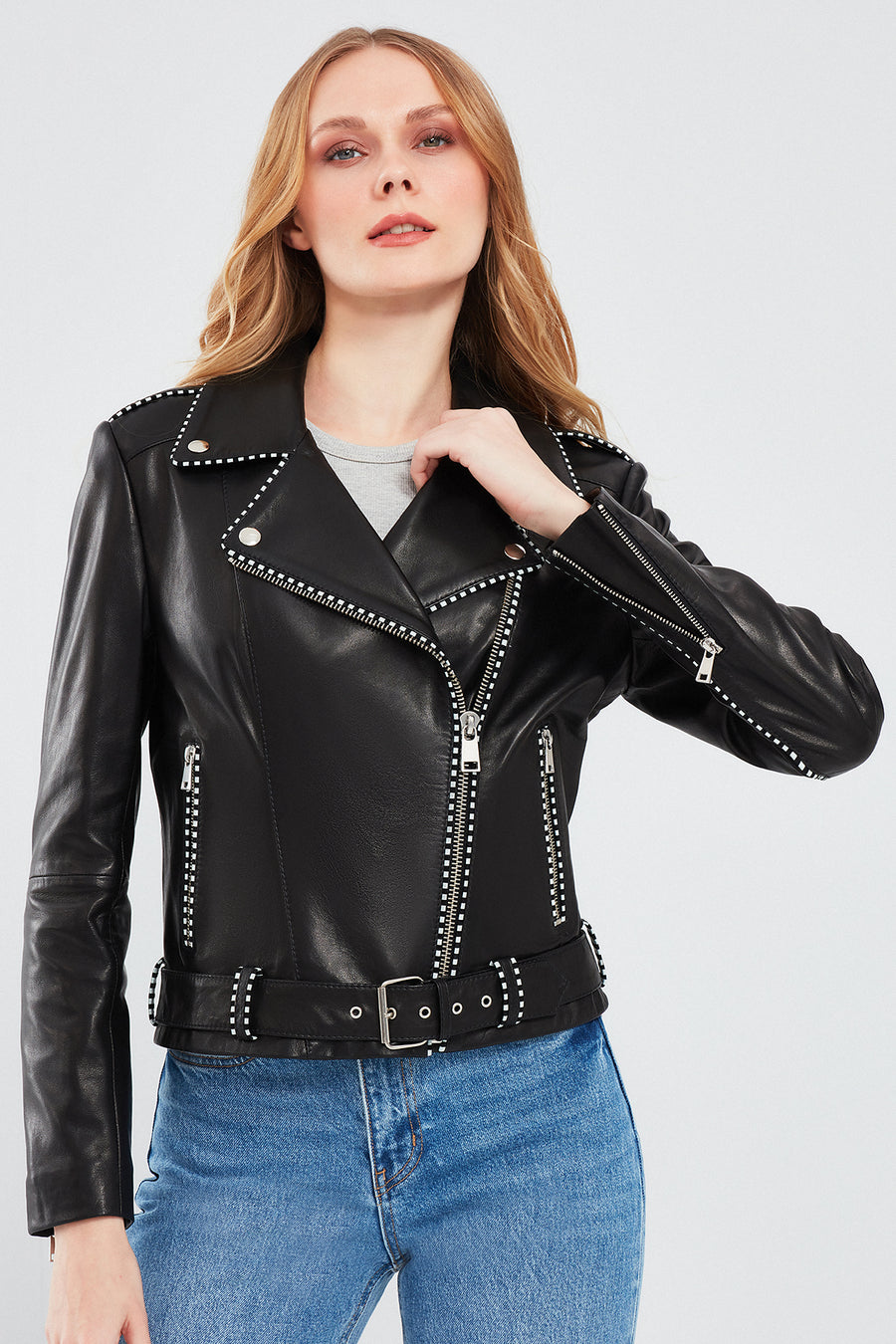 Angel Women's Black Biker Leather Jacket