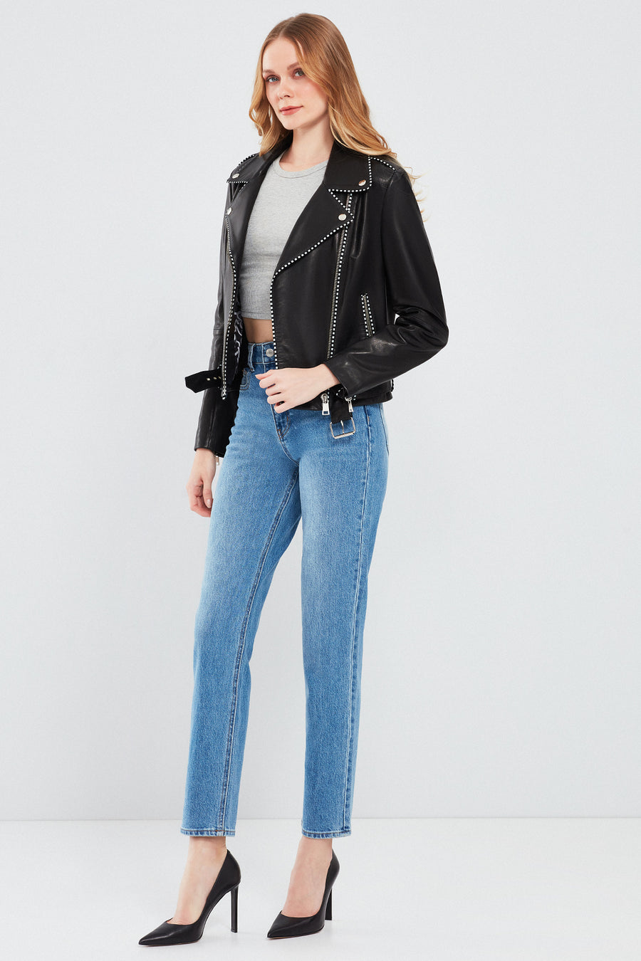 Angel Women's Black Biker Leather Jacket