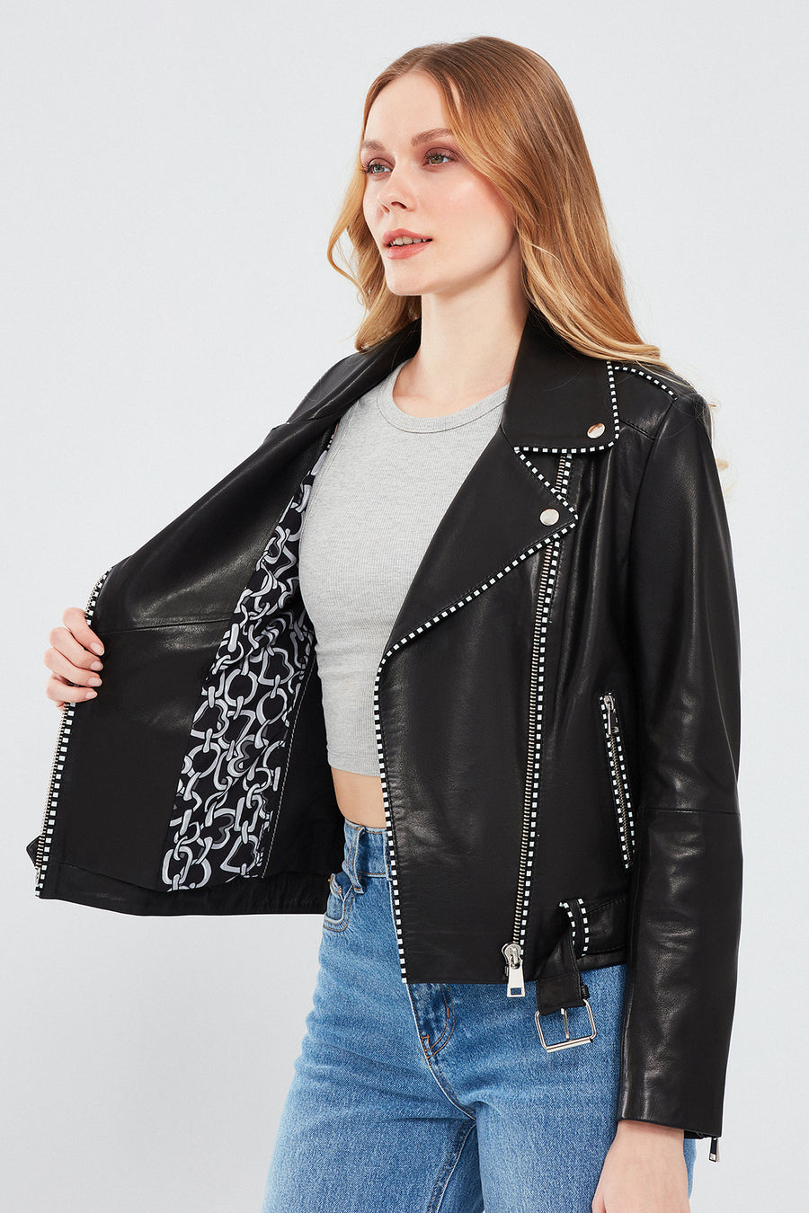 Angel Women's Black Biker Leather Jacket