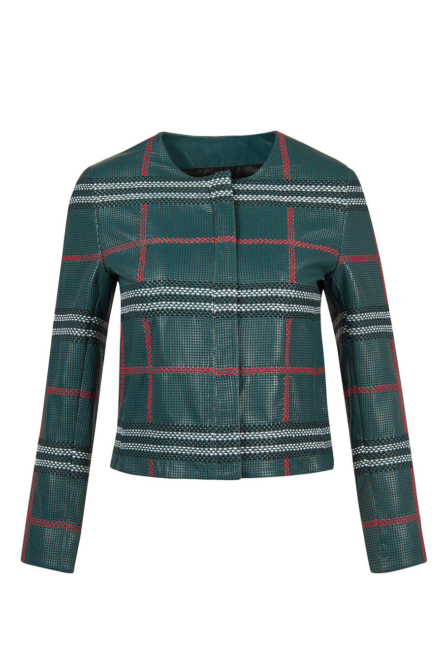 Sanremo Woman Green Patterned Leather Jacket 24SGD5201AL | Derimod