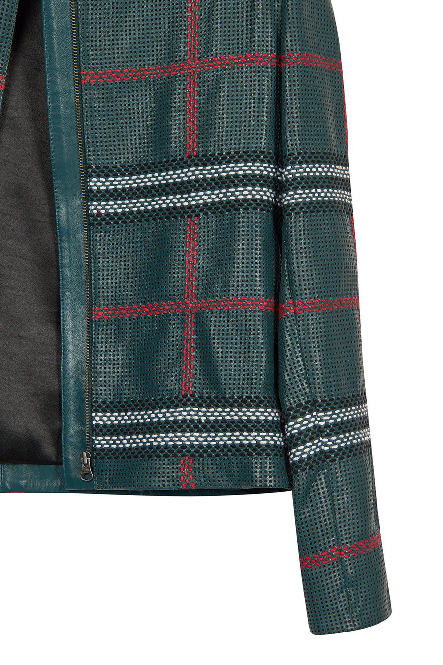 Sanremo Woman Green Patterned Leather Jacket