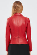 Kiara Women's Red Slim-Fit Biker Leather Jacket | Derimod