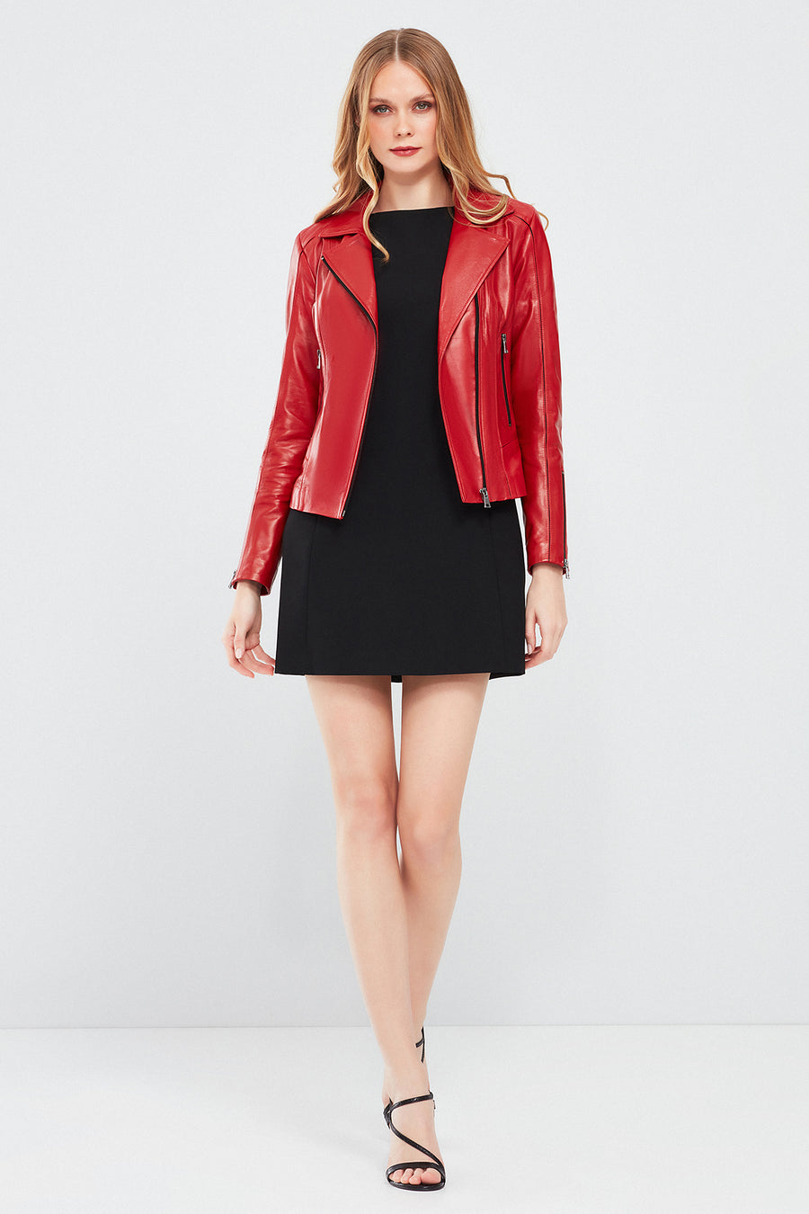Kiara Women's Red Slim-Fit Biker Leather Jacket
