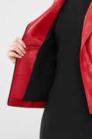 Kiara Women's Red Slim-Fit Biker Leather Jacket | Derimod