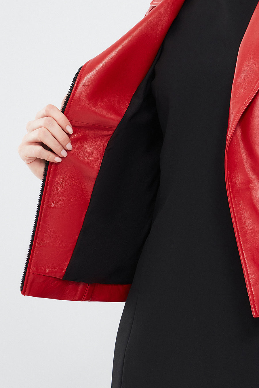 Kiara Women's Red Slim-Fit Biker Leather Jacket