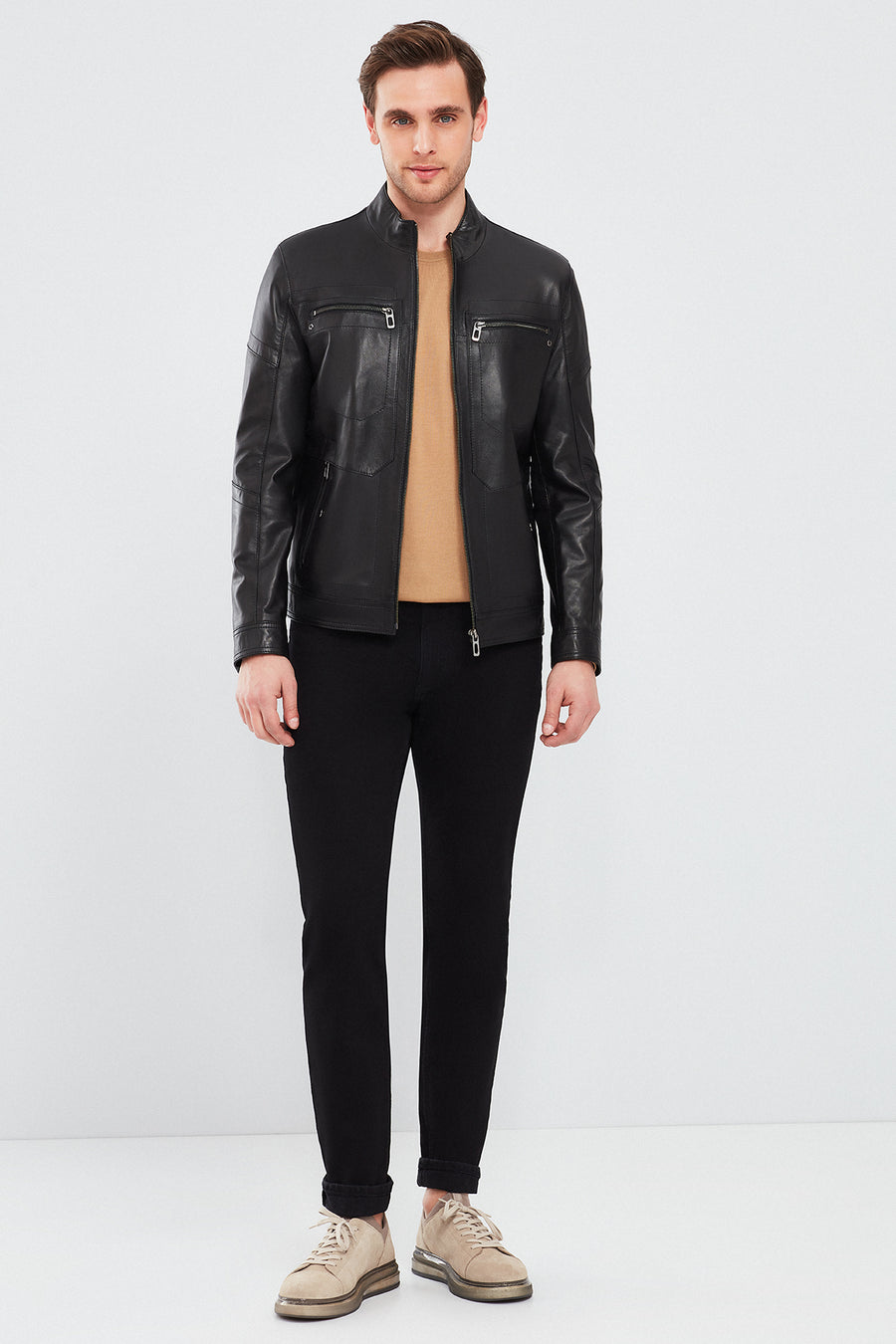Kimmich Men's Black Sports Leather Coat