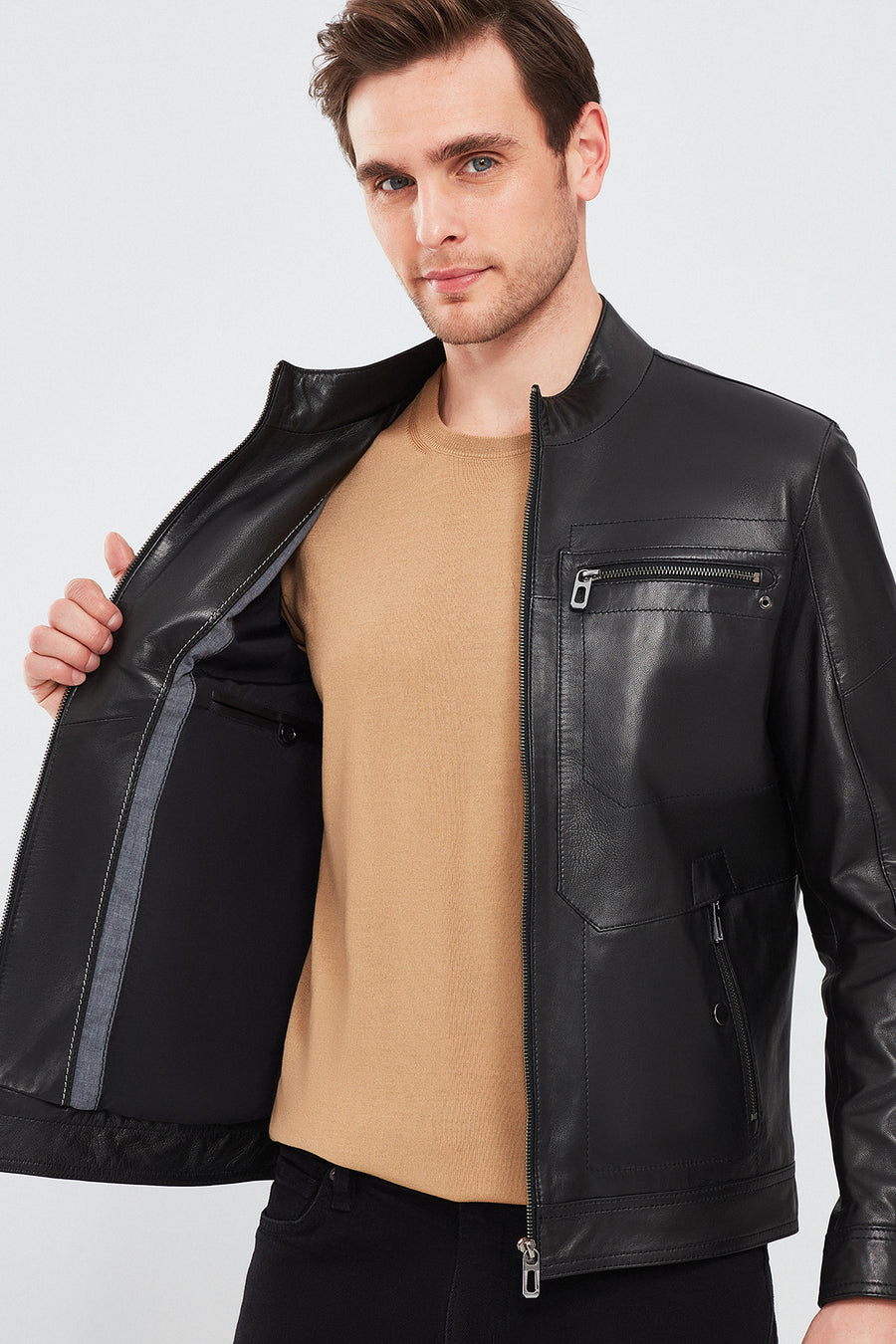 Kimmich Men's Black Sports Leather Coat