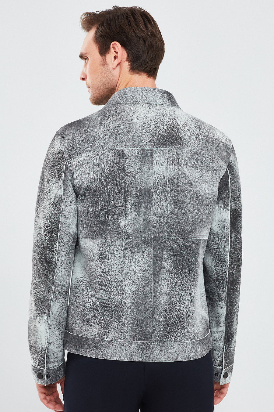 Saka Men's Gray Nubuck Leather Coat