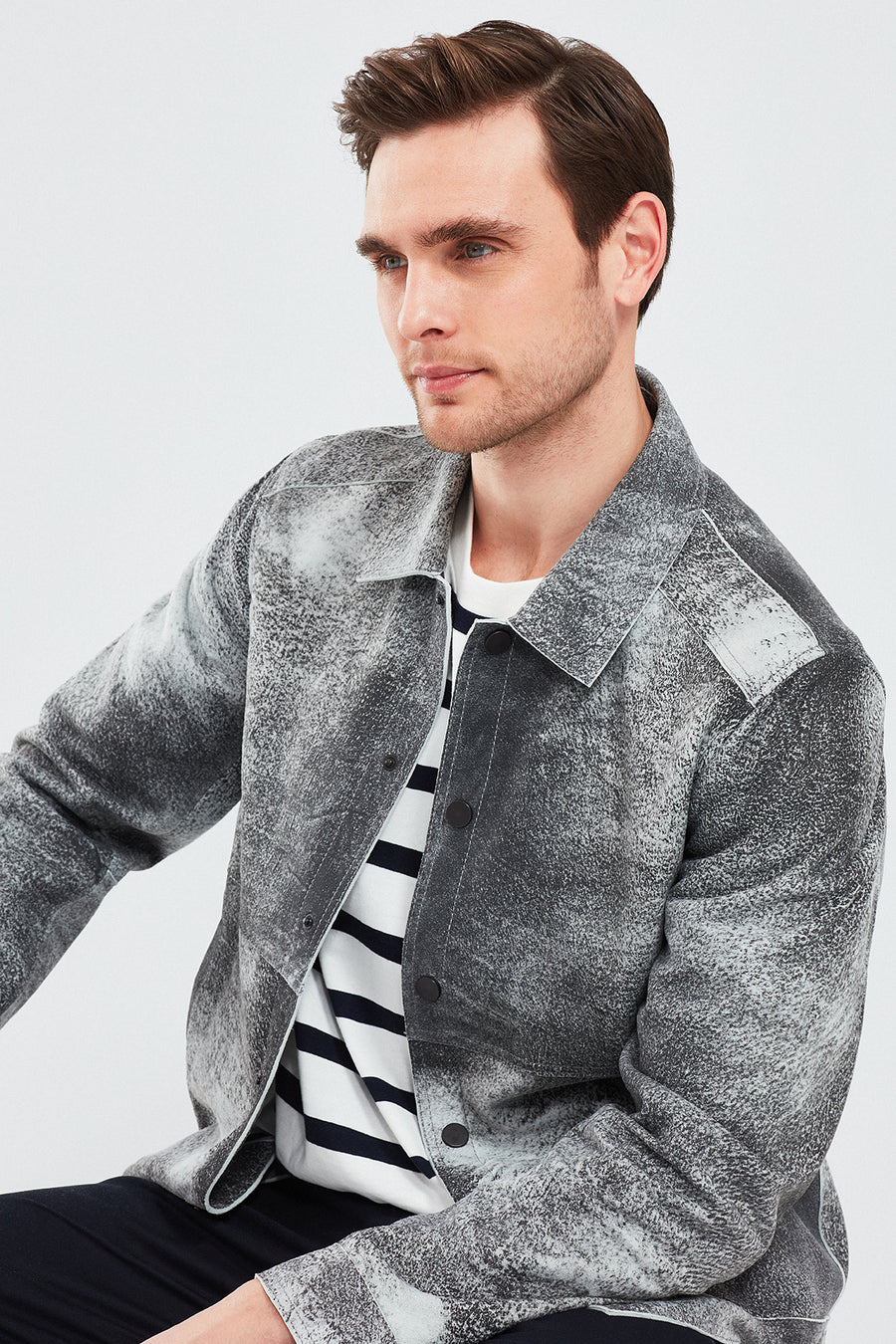 Saka Men's Gray Nubuck Leather Coat