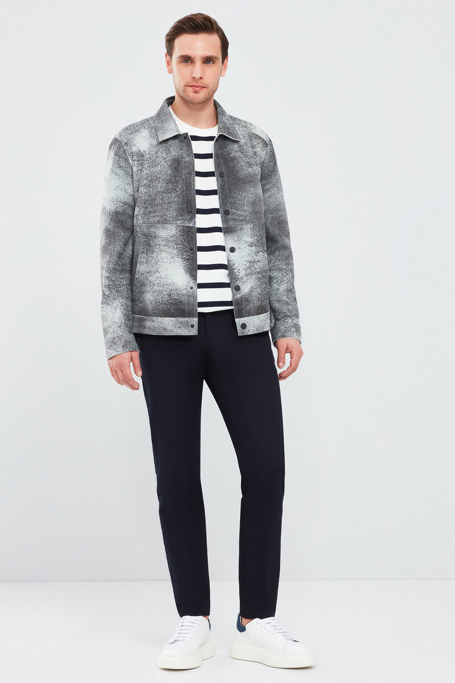 Saka Men's Gray Nubuck Leather Coat