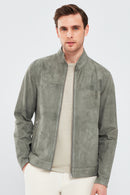 Rakitic Men's Green Double Sided Suede Leather Coat | Derimod