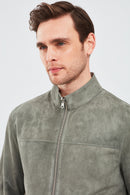 Rakitic Men's Green Double Sided Suede Leather Coat | Derimod