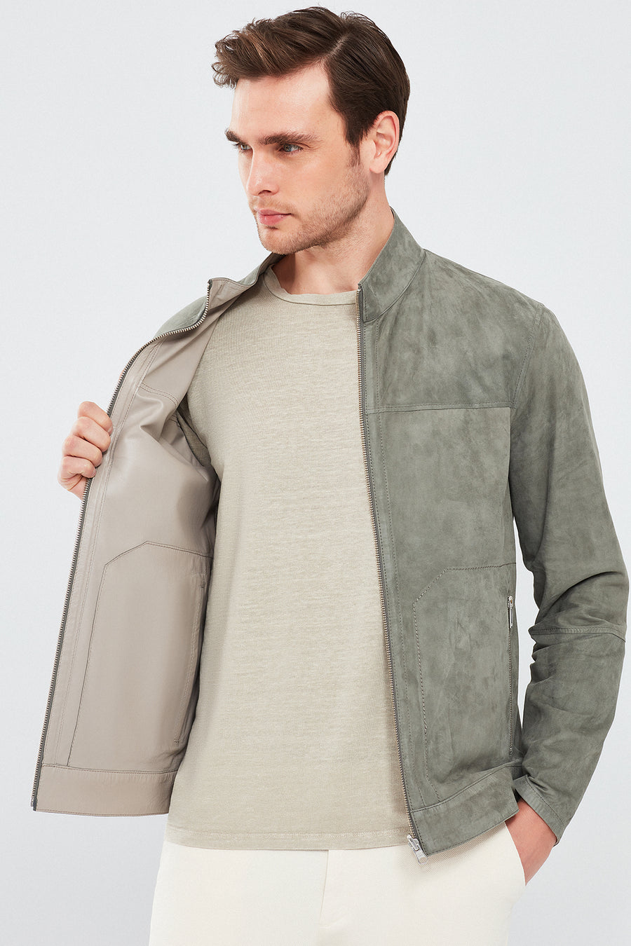 Rakitic Men's Green Double Sided Suede Leather Coat