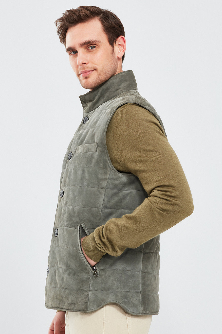 Isko Men's Gray Suede Leather Vest