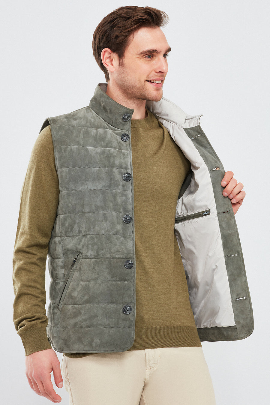 Isko Men's Gray Suede Leather Vest