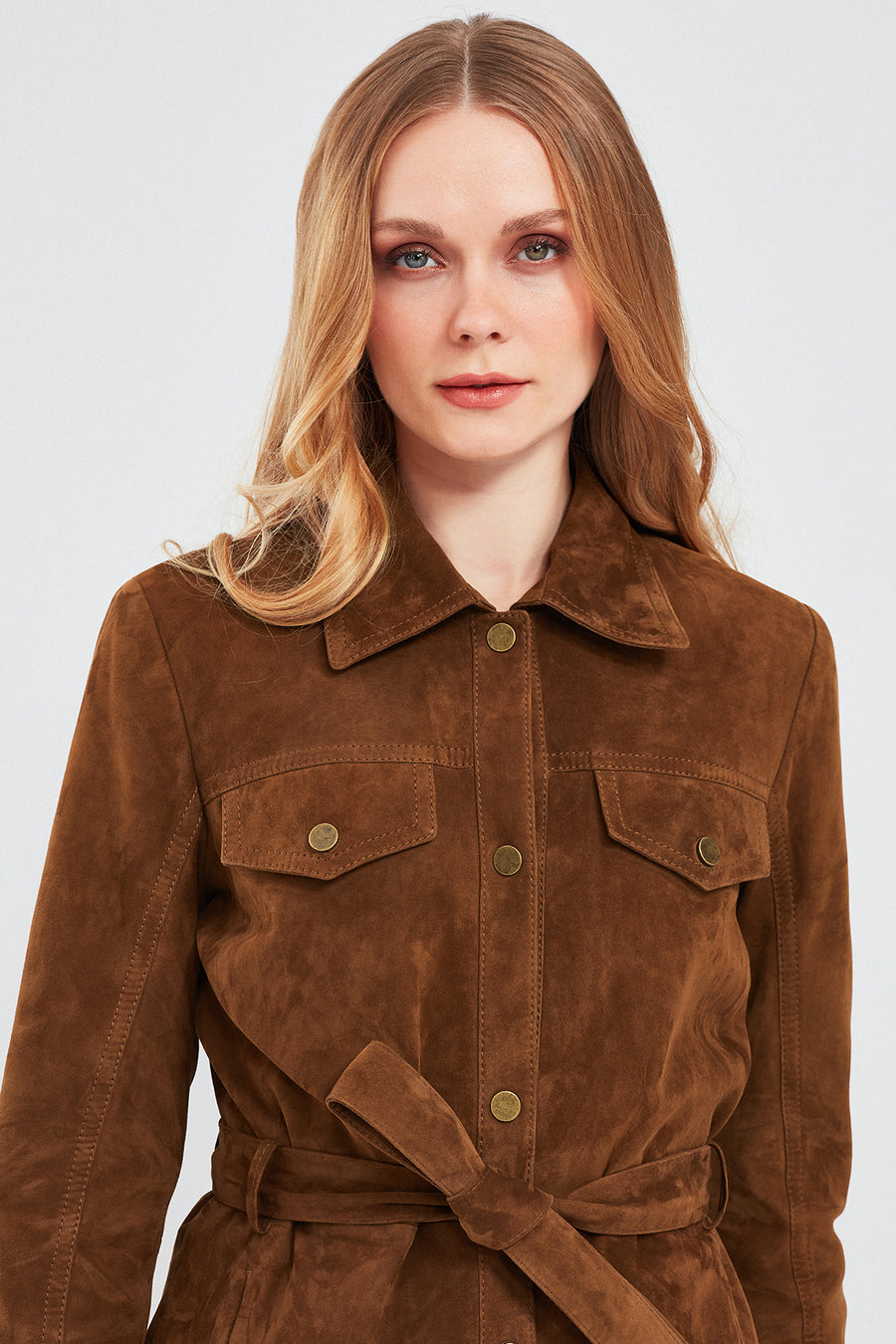 Margo Women's Brown Shirt Collar Suede Leather Jacket