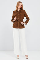 Margo Women's Brown Shirt Collar Suede Leather Jacket | Derimod